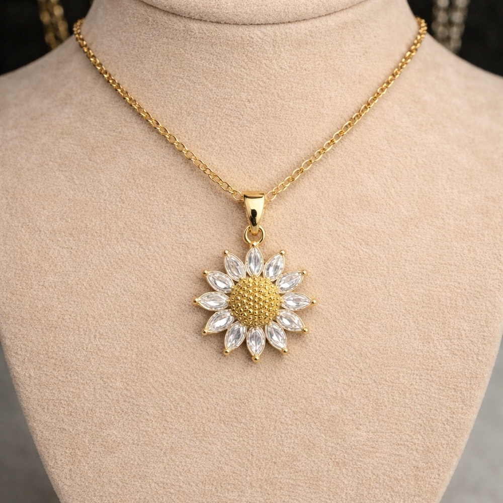 Gold Sunflower Pendant Necklace - Picture 3 of 4